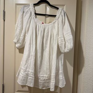 Elan White Ruffled Puff Sleeve Tunic Dress